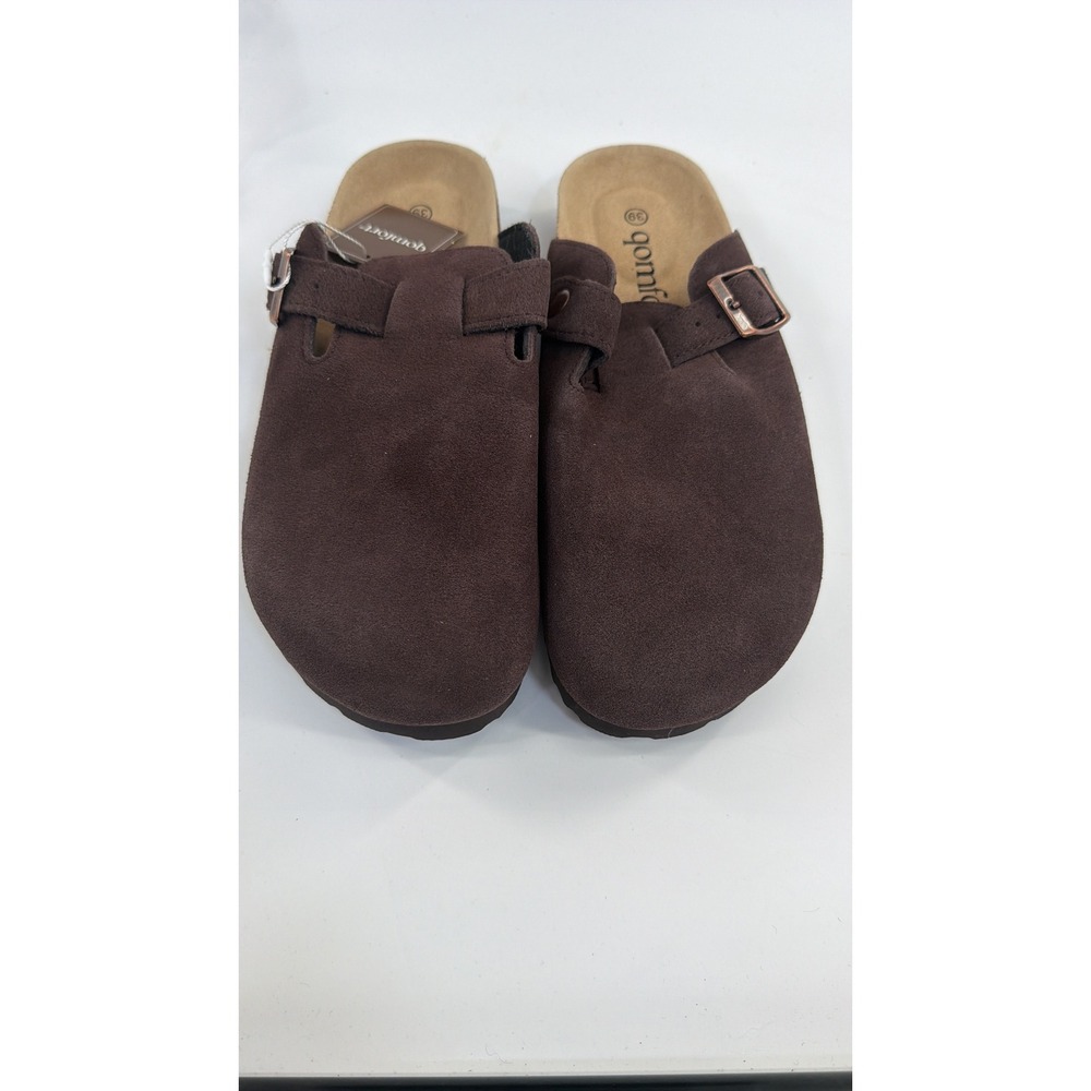 Qomfort Genuine Suede Clogs Mocha Brown Buckle Strap EU 39 Women 7.5-8 Men 6-6.5